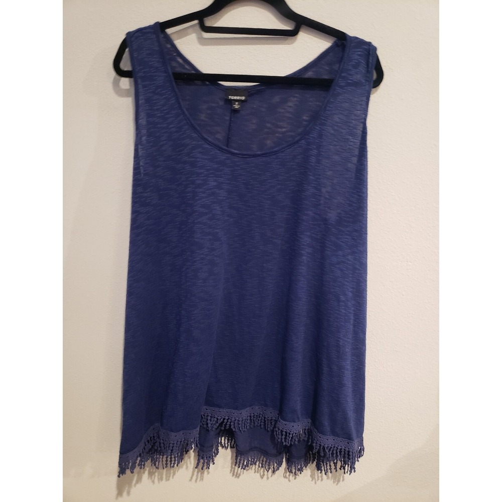 Torrid Womens Sleeveless‎ Tank Top Sz. 3 3X Dark Blue Bottom Fringe USA Made